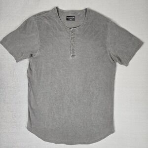 Goodlife Shirt Mens XL Slub‎ Scalloped Henley Cotton Tee Gray Short Sleeve USA